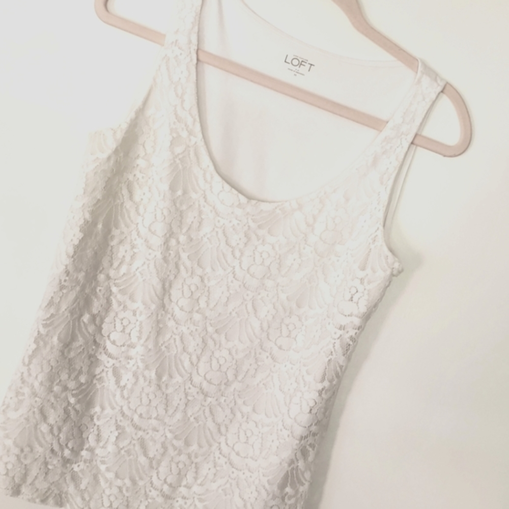 Ann Taylor Loft Lace Front Tank Top Medium
